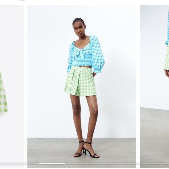Zara green white Gingham skorts - Picture 7 of 11